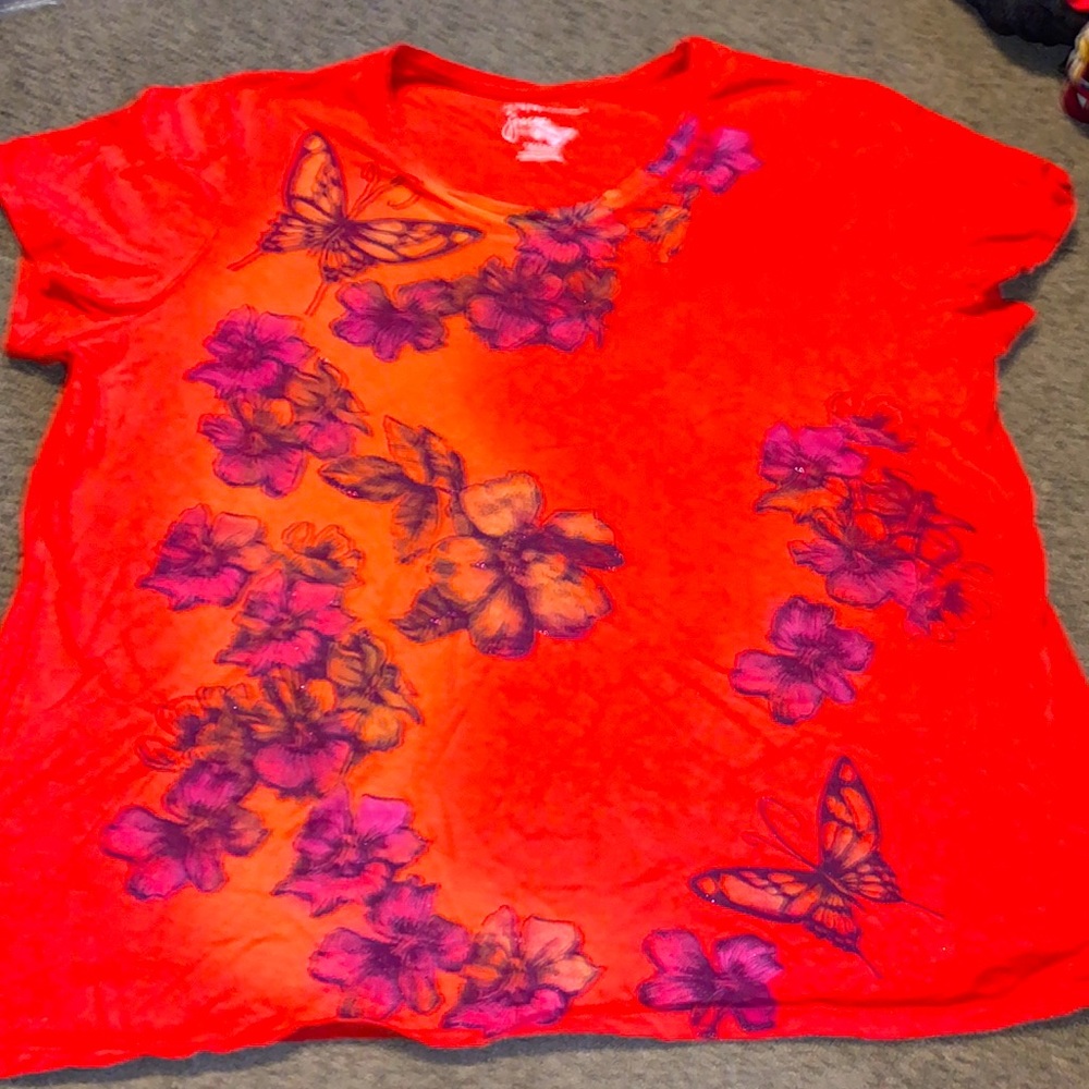 Just my size woman 3X shirt orange with flowers